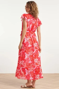 Isla Flower Maxi Jurk In Roze En Rood
