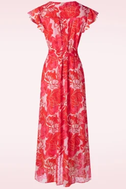 Isla Flower Maxi Jurk In Roze En Rood