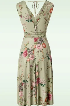 Jane Bloemen Midi-Jurk In Vintage Groen