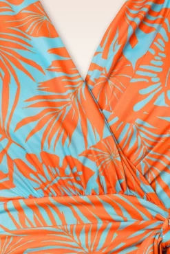 Jane Leaf Swing Jurk In Blauw En Oranje