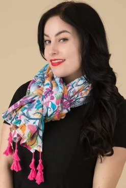 Jenny Floral Sjaal In Wit En Multi