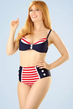 Joelle Stripes Bikinibroekje In Marineblauw En Rood