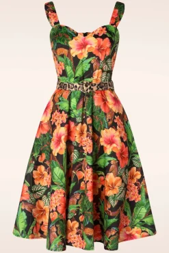 Jungle Print Flare Jurk In Zwart