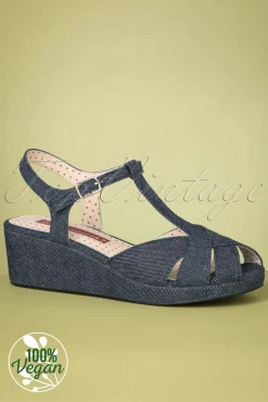 Kira Sandalen Met Sleehak In Denimblauw