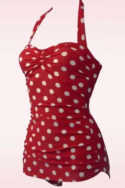 Klassiek Badpak Met Polkadots In Rood En Wit