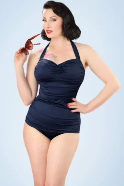 Klassiek Jaren Vijftig Eendelig Badpak In Marineblauw