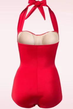 Klassiek Jaren Vijftig Eendelig Badpak In Rood