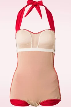 Klassiek Jaren Vijftig Eendelig Badpak In Rood