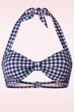 Klassieke Gingham Bikinitop In Roze En Blauw