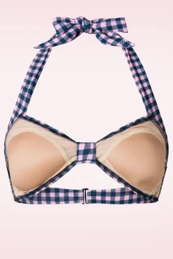 Klassieke Gingham Bikinitop In Roze En Blauw