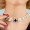 Lady Diana Parel Choker Ketting In Saffierblauw