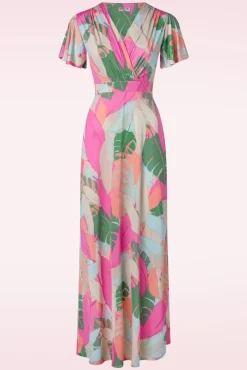 Laurie Maxi Jurk In Multi Pastle Leaves