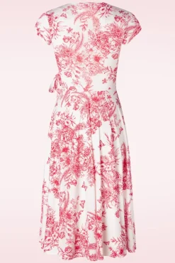 Layla Floral Swing Jurk In Wit En Rood