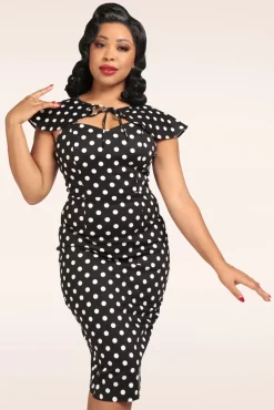 Lilla Polka Peplum Pencil Jurk In Zwart