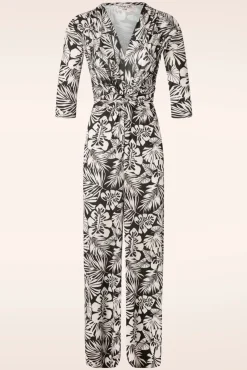 Lina Leaf Print Jumpsuit In Zwart