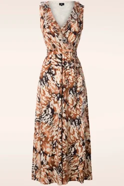 Lyla Luipaard Maxi Jurk In Bruin