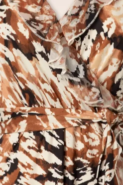 Lyla Luipaard Maxi Jurk In Bruin