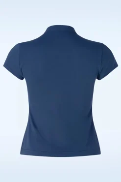 Mandarin Collar Top In Marineblauw