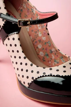 Mary Jane Pumps In Zwart En Beige Roze