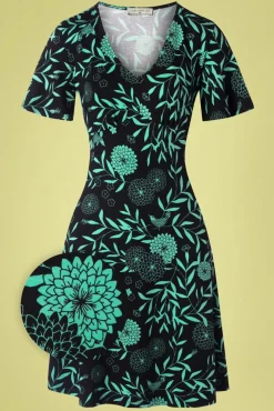 Mint Cocktail Jurk In Japanese Flowers Green