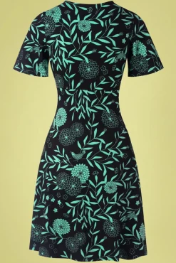 Mint Cocktail Jurk In Japanese Flowers Green