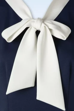 Nautical Sleeveless Bow Jurk In Marineblauw