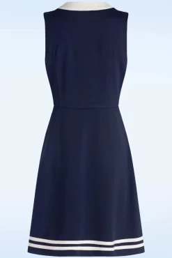 Nautical Sleeveless Bow Jurk In Marineblauw
