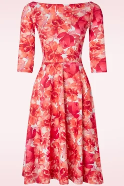 Nina Flower Swing Jurk In Rood