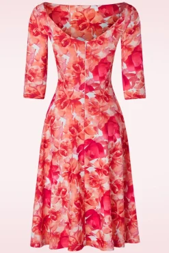 Nina Flower Swing Jurk In Rood