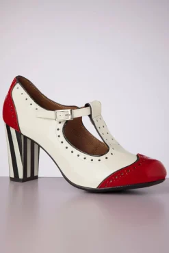 Ojo T-Strap Pumps In Creme En Rood