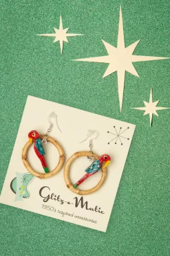 Papegaai Bamboe Oorringen In Rood