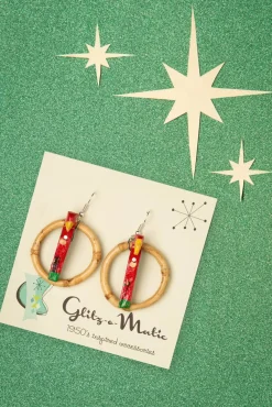 Papegaai Bamboe Oorringen In Rood