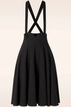 Pinstripe Suspender Swing Rok In Zwart