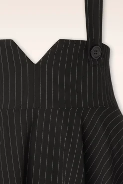Pinstripe Suspender Swing Rok In Zwart