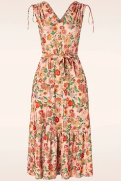 Rainbow Floral Flare Jurk In Licht Roze