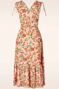 Rainbow Floral Flare Jurk In Licht Roze