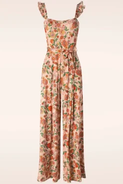 Rainbow Floral Print Jumpsuit In Licht Roze