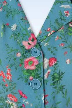 Revers Fieldbouquet Midi Jurk In Blauw