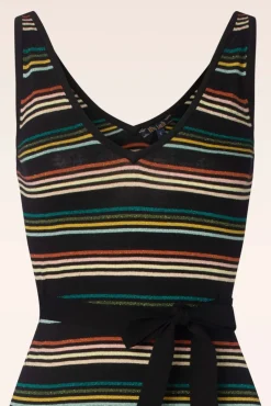 Riera Gestreepte Gebreide Jurk Met Diepe V-Hals In Zwart