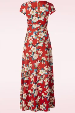 Rinda Bloemen Maxi Jurk In Warm Rood