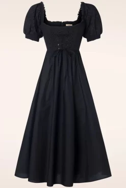 River Embroidery Swing Jurk In Zwart