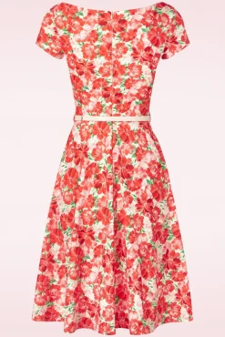 Ronanda Floral Swing Jurk In Wit En Rood