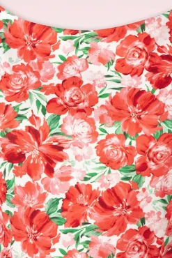 Ronanda Floral Swing Jurk In Wit En Rood