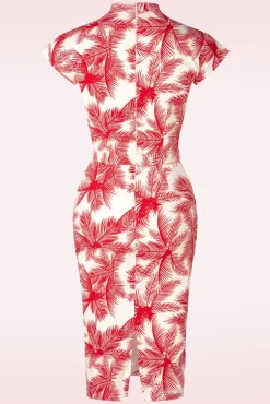 Ruby Palm Pencil Jurk In Wit En Rood
