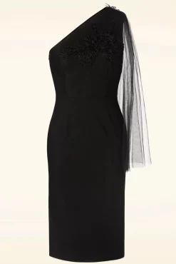 Sabrina Beaded Tulle Sash Pencil Jurk In Zwart