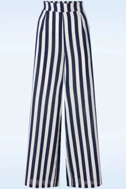 Sally Stripe Pantalon In Marineblauw
