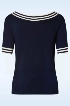 Sally Top Met Korte Mouwen En Gestreepte Halslijn In Marineblauw