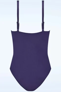 Satin Padded Badpak In Navy Blauw