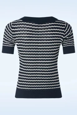 Scallop Stripe Top In Marineblauw