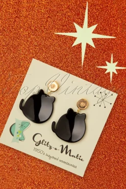 Schattige Kitty Oorbellen In Zwart En Goud